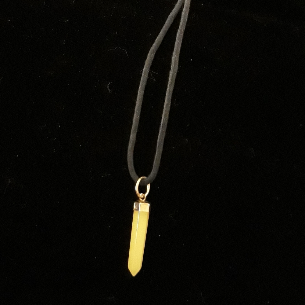 Yellow Jade Crystal Pendant on Black Cord Necklace - Picture 2 of 6